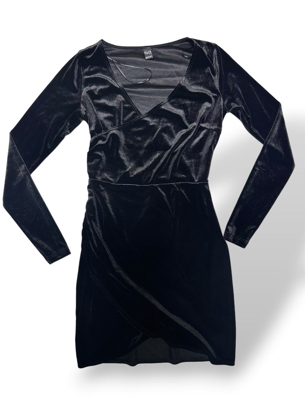 Windsor Black Velvet Long-SLeeve Wrap Front Dress Size XS